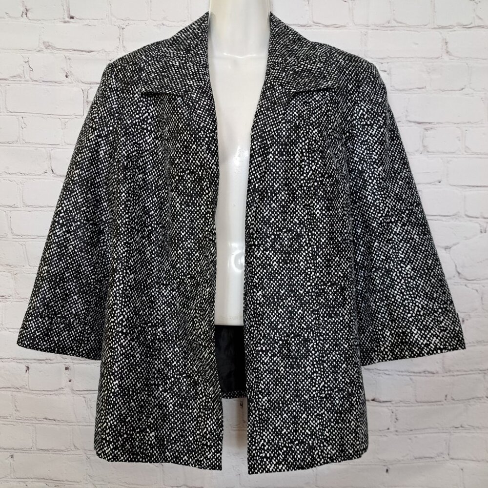 Investments Women's Black White Polka Dot Print Open Front Blazer Jacket Size 16